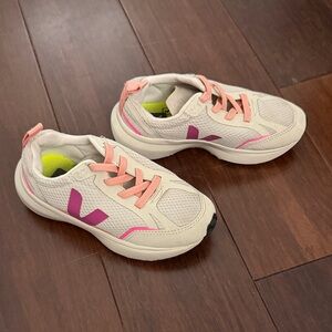 Veja Kids Sneakers in Cream with Pink and Magenta Accents